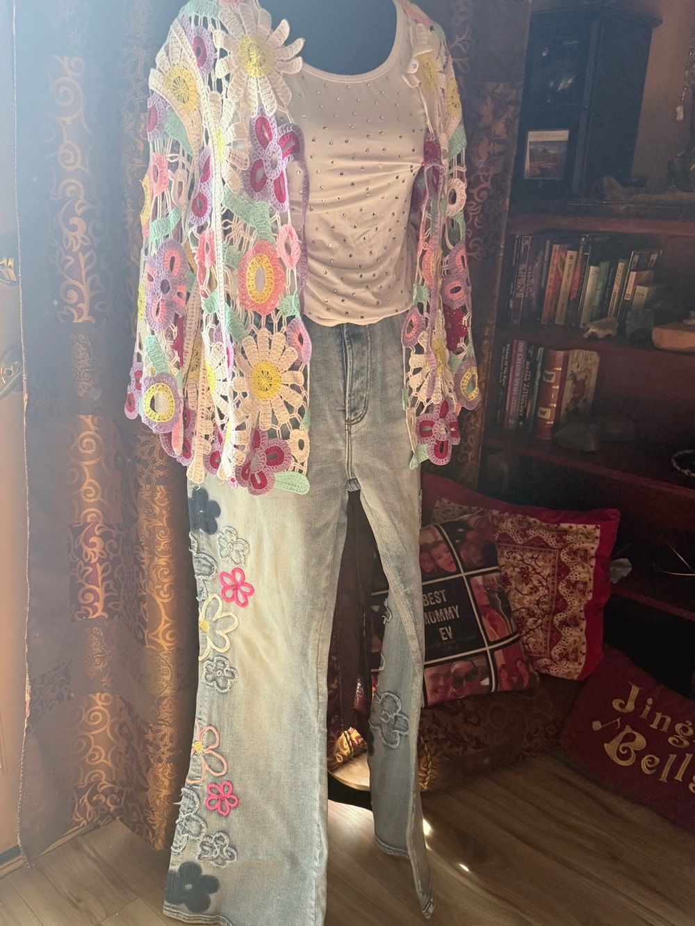 Oli and Holi Brand embroidered Jeans Papillion crochet 70s cardigan  seperate